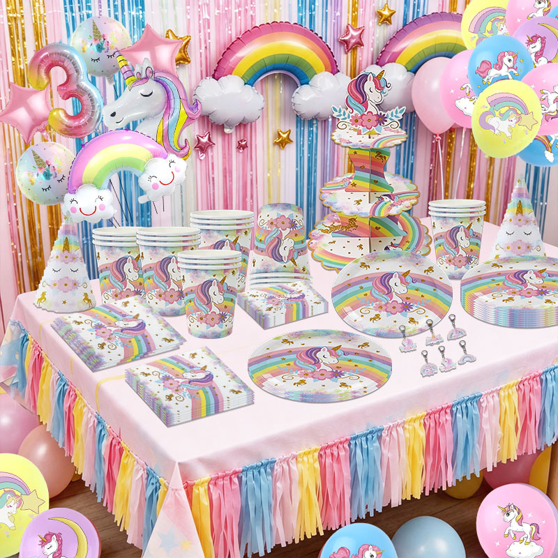 Table Cloth Disposable - Unicorn Tema Doğum Günü Dekorasyon Seti