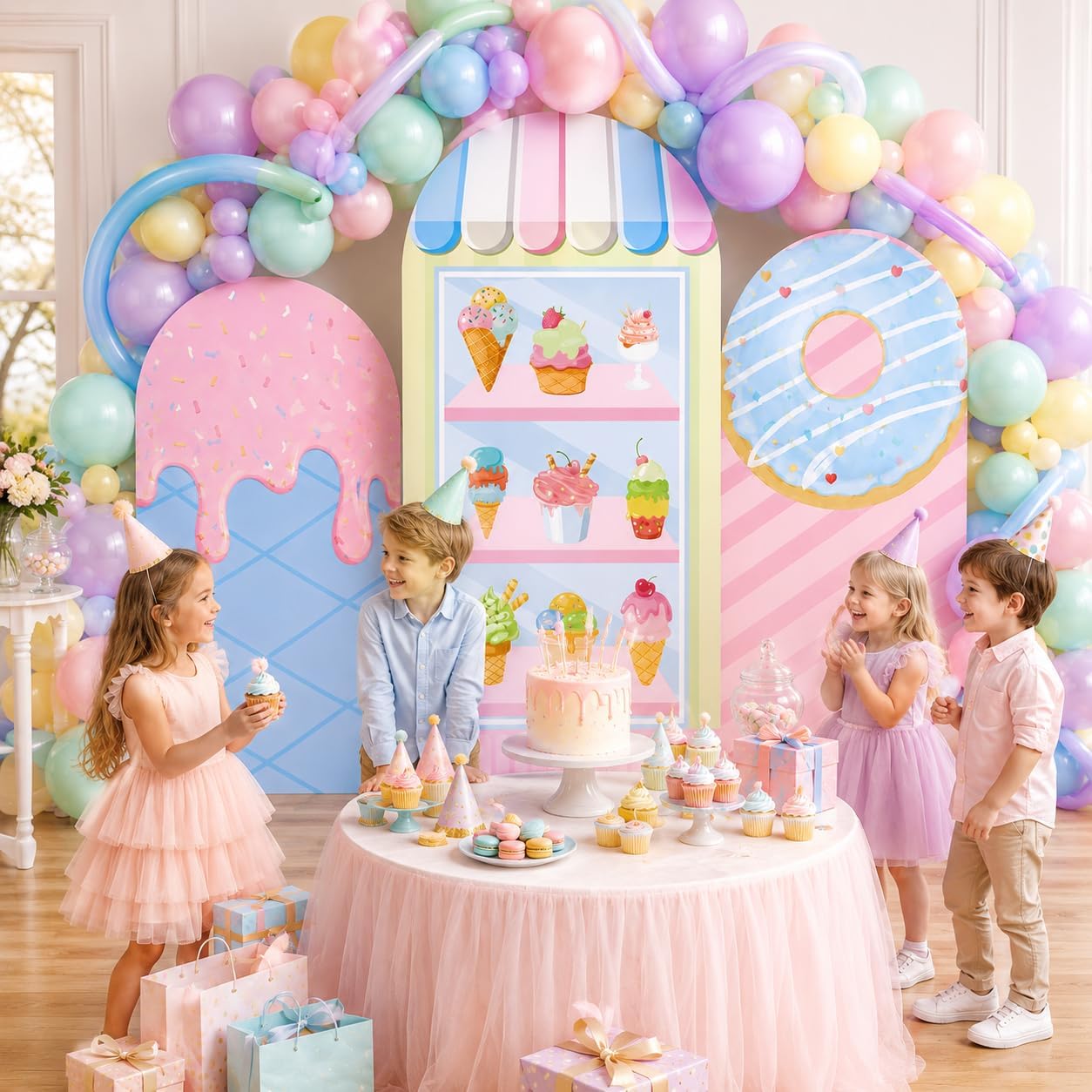 Dessert Table Backdrop - Özel Tasarım, İki Yüzlü Dondurma Temalı