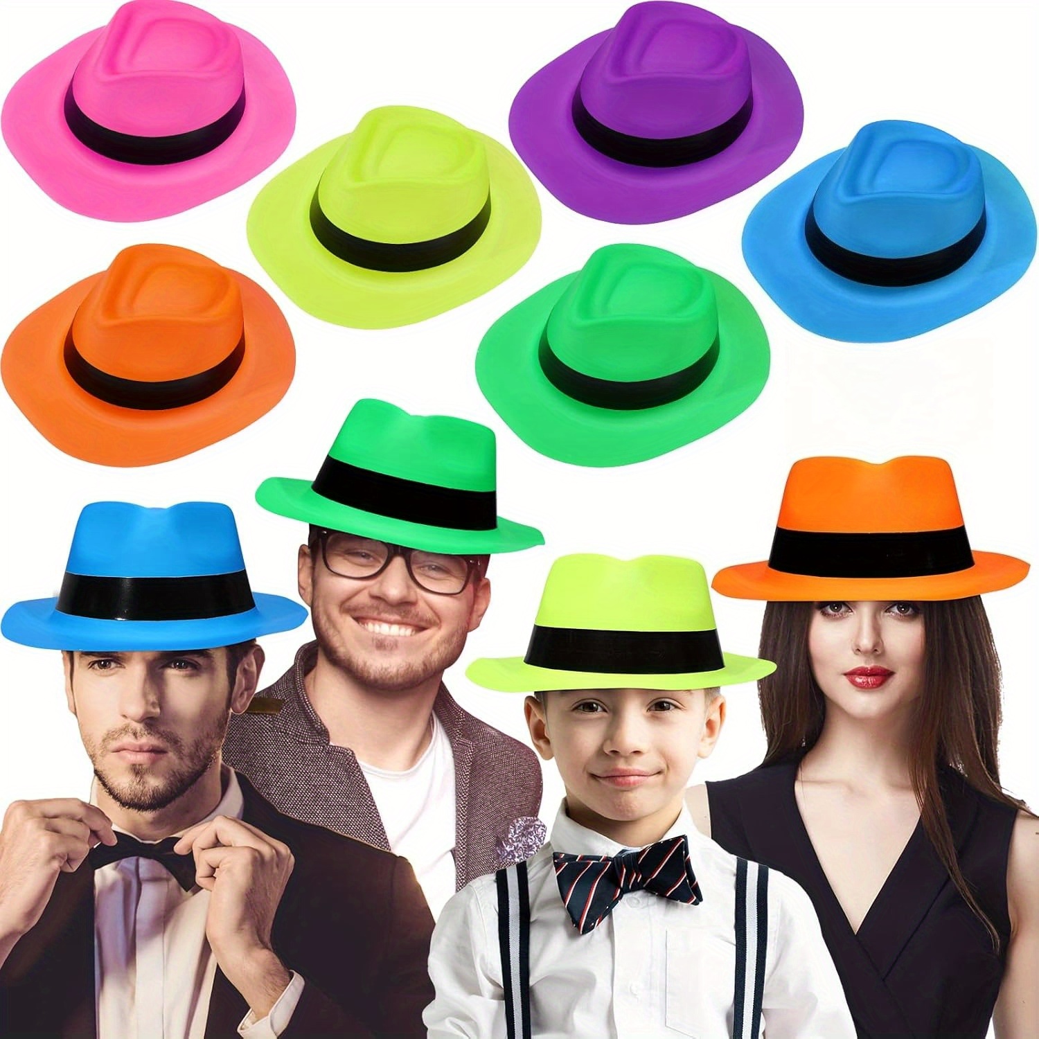 Party Hat Cone - 12 Parça Neon Mafya Tarzı Parti