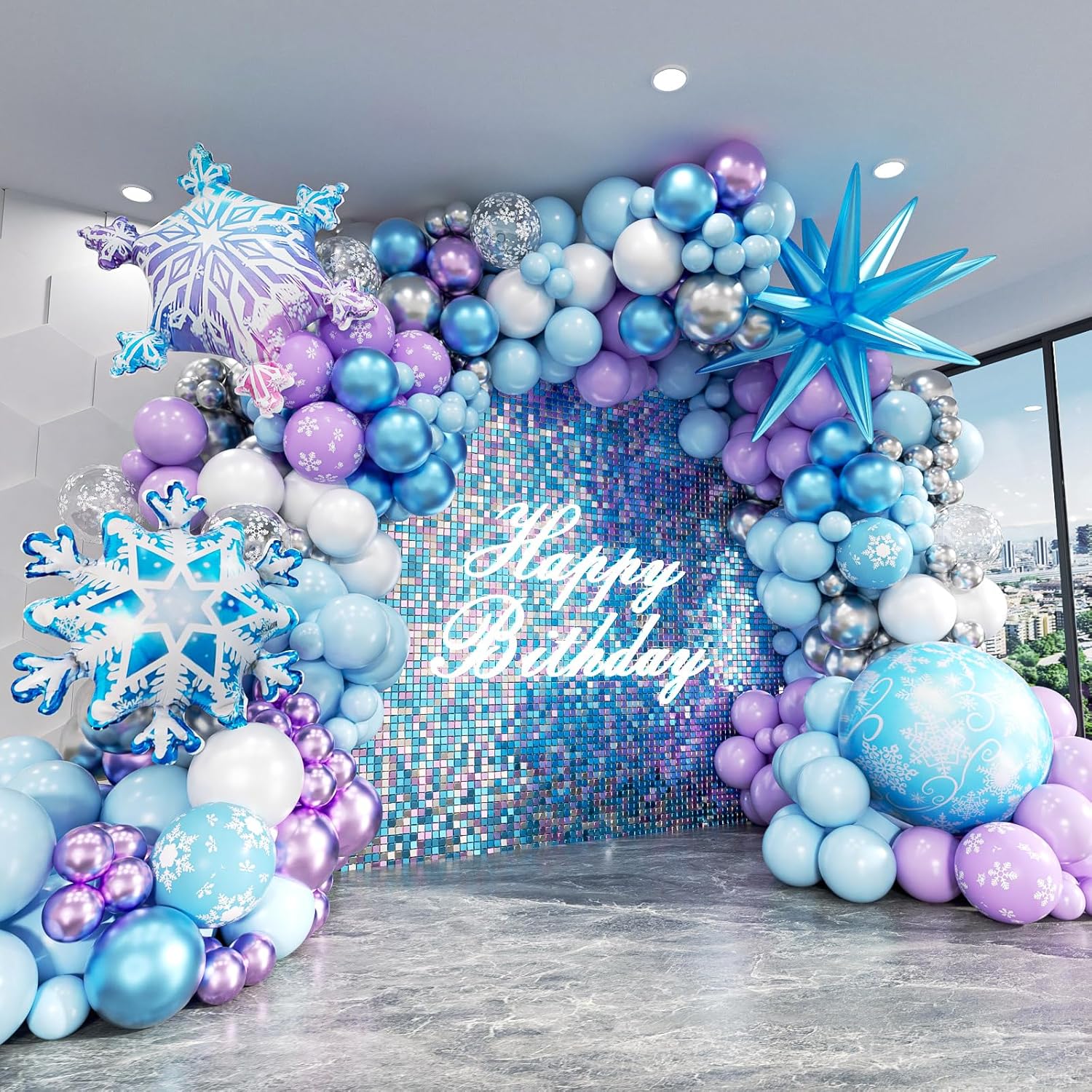 Balloon Arch Kit - Mavi ve Mor Renklerde, Kar Temalı,
