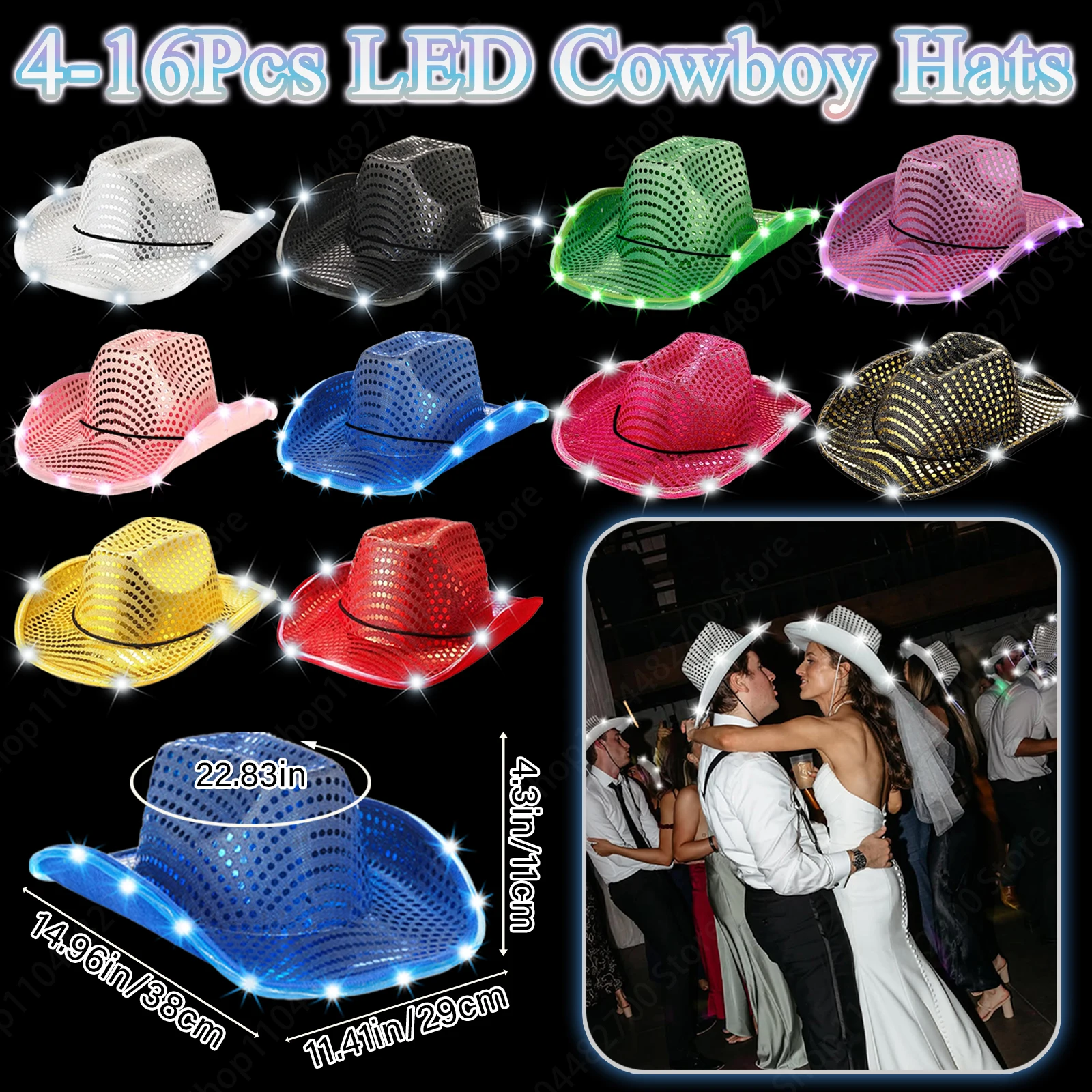 4/6/8/10/12/16 adet LED kovboy - Party Hat Cone incelemesi ve fiyatı