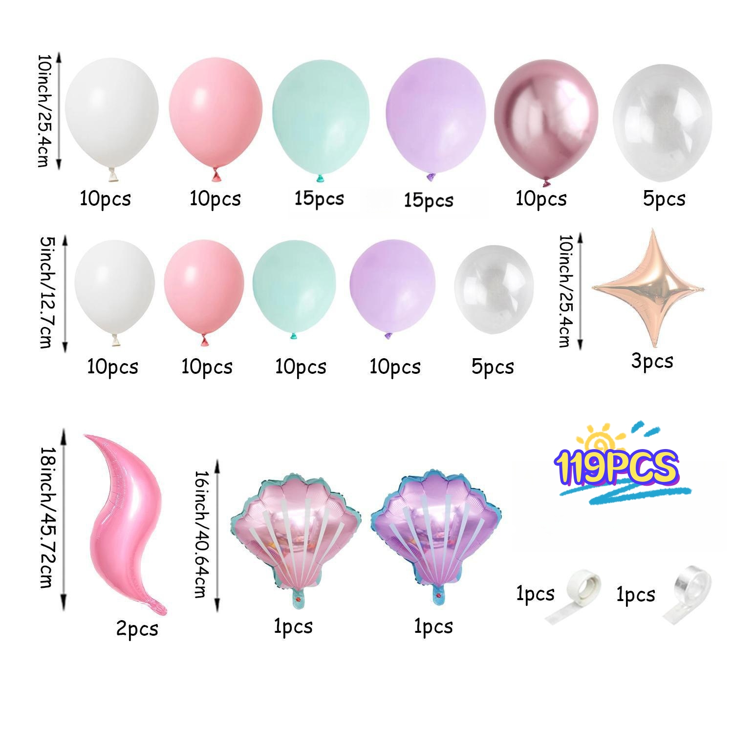 119 Parçalı Okyanus Deniz Kızı - Balloon Arch Kit incelemesi ve fiyatı